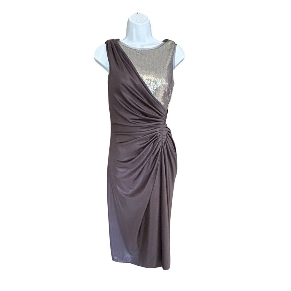Adrianna Papell Sequin Cocktail Dress Size 2 Plum Sheath Wedding Guest Party